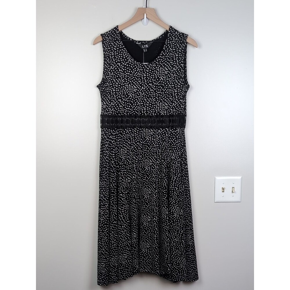 Long Tall Sally | Polka Dot Midi Dress W/ Waist Detail | Black White | 10 | NWT